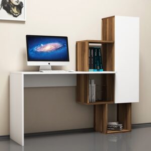 Birou cu Dulapior Acelya - Walnut, White 145 X 74.8 X 45