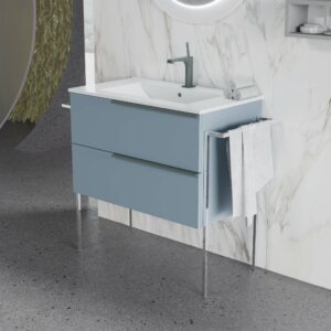 Set mobilier, baza suspendata cu 2 sertare si lavoar ceramic, 81 cm, albastru pastel mat, Oikos