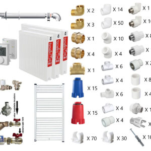Pachet apartament cu 2 camere, centrala termica murala in condensare Ariston CLAS ONE+ WI-FI 24, Gaz, 24 kW, Termostat, kit de evacuare inclus, calorifere otel, teava PPR si fitinguri, kit armaturi