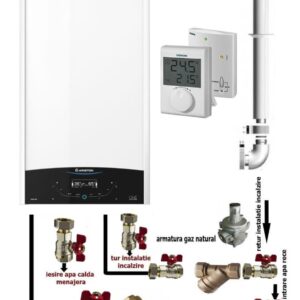 Pachet baza centrala termica in condensare Ariston Genus One+ 24 EU 24 kW, termostat si pachet instalare centrala termica