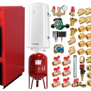 Pachet centrala pe combustibil solid Fornello T-PRO 25 kW, cos inox, boiler, vas expansiune, fitinguri si accesorii de baza