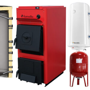 Pachet centrala pe combustibil solid Fornello T-PRO 25 kW, puffer, boiler, vas expansiune, fitinguri si accesorii de baza