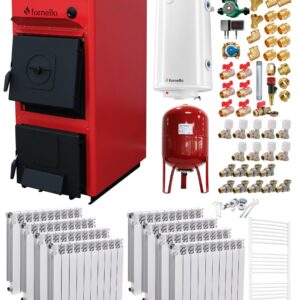 Pachet centrala pe combustibil solid Fornello T-PRO 40 kW, calorifere aluminiu, boiler, vas expansiune, fitinguri si accesorii de baza