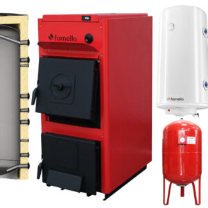 Pachet centrala pe combustibil solid Fornello T-PRO 40 kW, puffer, boiler, vas expansiune, fitinguri si accesorii de baza
