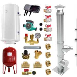 Pachet Centrala pe combustibil solid ​Sunsystem Burnit NWB 35 kW, cos inox, puffer, boiler termoelectric, vas expansiune, pompa circulare, controller pompa, fitinguri montaj