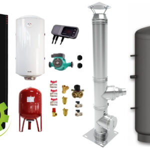 Pachet Centrala pe combustibil solid Sunsystem Burnit NWB PRIME 50 kW, puffer, cos inox, boiler termoelectric, vas expansiune, pompa circulare, controller pompa, fitinguri montaj