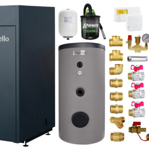 Pachet Centrala pe peleti Fornello King Plus 30 KW, boiler de sol, termostat, aspirator, kit evacuare, fitinguri, pompa de circulatie, vas de expansiune, supapa de siguranta, automatizare, rezervor pentru peleti 125 kg, creuzet din fonta, tiraj forta