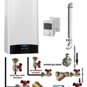 Pachet centrala termica in condensare Ariston Genus One+ 30 EU 30 kW, termostat si pachet instalare centrala termica murala,care contine toti robinetii si filtrele pentru un montaj corespunzator