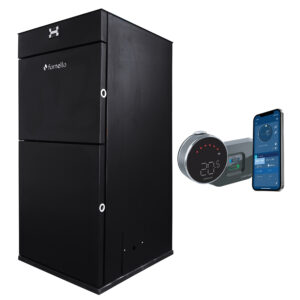 Pachet control de la distanta Centrala peleti Fornello Pellet King 25 kw, pompa, vas expansiune, telecomanda, buncar 70 kg, tiraj fortat, aprindere automata, curatare facila si si termostat Wi-Fi Salus IT 800