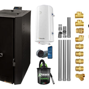 Pachet control de la distanta Centrala termica pe peleti Fornello Rossi B Black 25 kw, pompa, vas expansiune, tiraj fortat, Ecodesign, A+, Boiler Termoelectric Fornello 100 l, Termostat Salus IT 800, Aspirator, Kit evacuare 3.5 ml si Fitinguri montaj