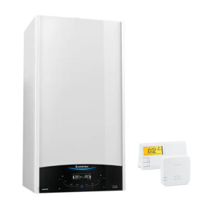 Pachet economic centrala termica in condensare Ariston Genus One+ 24 EU 24 kW, kit evacuare gaze arse Ariston si Termostat Radio Comanda Salus 091FLRFV2 incluse