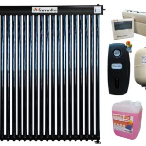 Pachet Panou solar presurizat cu tuburi vidate Heat Pipe Fornello 20 tuburi, destinat producerii de apa calda menajera, controller, vas expansiune, grup pompare, aerisitor 1/2, antigel