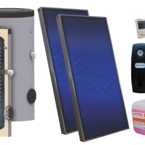 Pachet sistem solar presurizat, 2 x Panou Sunsystem PК SL FP 2.0, Boiler cu 2 serpentine SON 150 l, Controller, Vas expansiune, Grup pompare, Aerisitor, Antigel