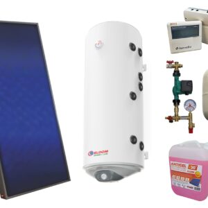 Pachet sistem solar presurizat, panou solar plan Sunsystem PК SL FP 2.0, Boiler cu 2 serpentine Eldom 120 l 2S, controller, vas expansiune, grup pompare, aerisitor 1/2, antigel