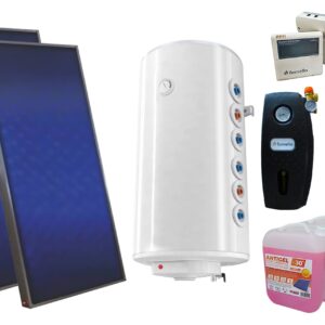 Pachet sistem solar presurizat, 2 x panou Sunsystem PК SL FP 2.0, Boiler 2 serpentine 150 litri, controller, vas expansiune, grup pompare, aerisitor 1/2, antigel