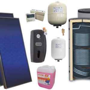 Pachet solar premium, presurizat, 2x panou plan Sunsystem PК SL FP 2.0, Boiler cu 2 serpentine Sunsystem SON 200 2S, controller, vas expansiune solar, vas expansiune sanitar, grup pompare Fornello (pompa OHI), aerisitor 1/2, antigel