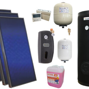 Pachet solar premium, presurizat, 3x panou plan Sunsystem PК SL FP 2.0, Boiler cu 2 serpentine Fornello SOL 200 LT 2S, controller, vas expansiune solar, vas expansiune sanitar, grup pompare Fornello (pompa OHI), aerisitor 1/2, antigel
