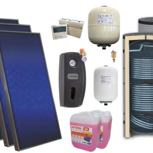 Pachet solar premium, presurizat, 3x panou plan Sunsystem PК SL FP 2.0, Boiler cu 2 serpentine Sunsystem SON 300 2S, controller, vas expansiune solar, vas expansiune sanitar, grup pompare Fornello (pompa OHI), aerisitor, antigel