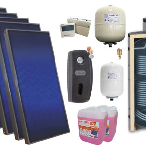 Pachet solar premium, presurizat, 5x panou plan Sunsystem PК SL FP 2.0, Boiler cu 2 serpentine Sunsystem SON 500 2S, controller, vas expansiune solar, vas expansiune sanitar, grup pompare Fornello (pompa OHI), aerisitor, antigel