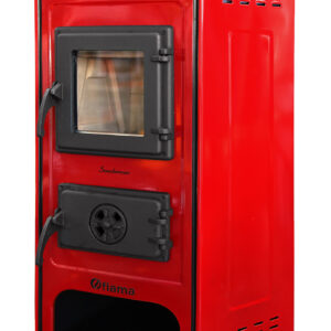 Semineu cu plita din fonta Fiama SD CORNER, pe lemne,brichete si carbune, putere 6 kW, culoare red