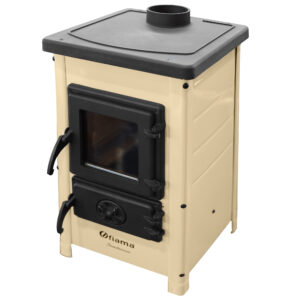 Semineu cu plita din fonta Fiama SD HAPPY, pe lemne,brichete si carbune, putere 6 kW, culoare crem