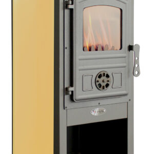 Semineu (Soba) pe lemne Fornello Modena Ivory 7-9 kW, 480x460x930 mm, gratar ardere din fonta, camera de ardere samotata, usa fonta cu geam din sticla termorezistenta si plita din fonta