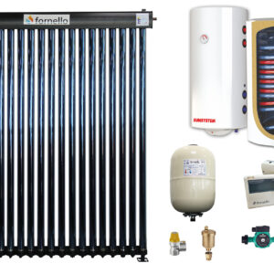 Sistem solar presurizat, panou Fornello 20 Tuburi Heat Pipe, boiler cu 2 serpentine si rezistenta electrica Sunsystem 200 litri, pompa 25-60, controller, vas expansiune, antigel, supapa 1/2, aerisitor 1/2