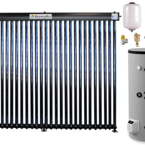 Sistem solar presurizat, panou Fornello 30 Tuburi Heat Pipe, boiler cu 2 serpentine si rezistenta electrica Eldom 300 litri cu montaj pe sol, pompa 25-60, controller, vas expansiune, antigel, supapa 1/2, aerisitor 1/2