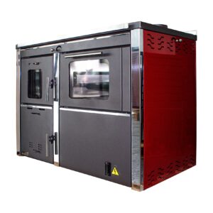 Termosemineu FORNELLO STAR Red 34 kw pe combustibil solid ( lemn,carbune,bricheti ) ce se poate utiliza atat pentru incalzirea locuintelor, cat si pentru gatit (este prevazuta cu plita si cuptor pentru gatit) si este echipat cu pompa de circulatie